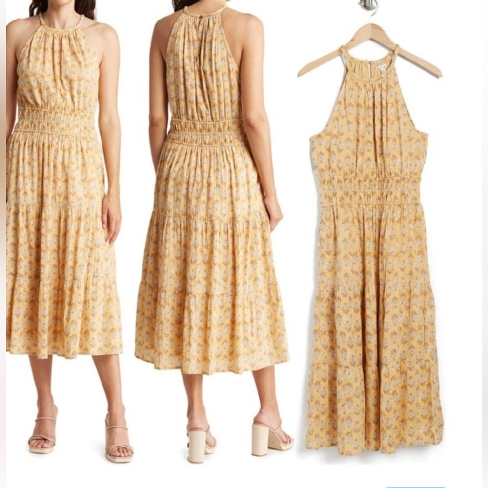 Anthropologie DRa dress Los Angeles halter print tiered maxi dress S